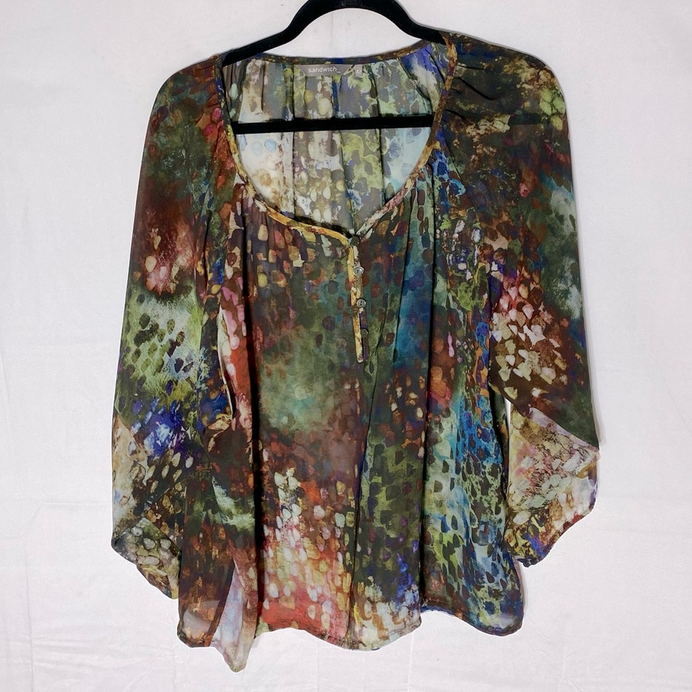 Sandwich_ Multicolour Sheer Bubble Sleeve Blouse M